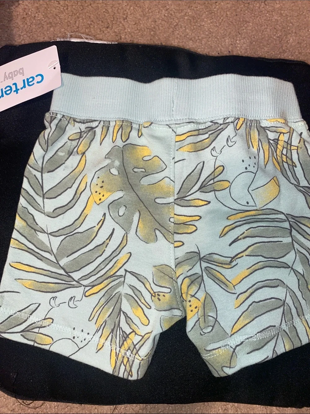Carter's Mint Green Tropical Leaf Shorts with Yellow Accents